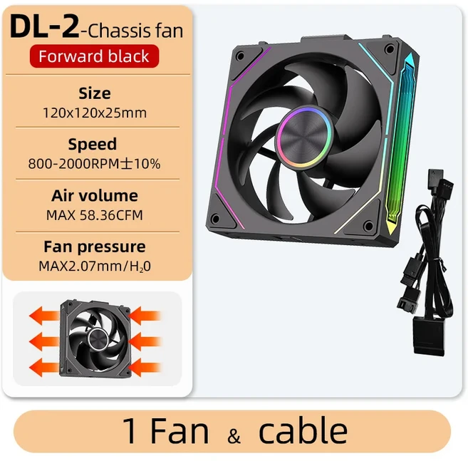 쿨서클 DL-2 모듈형 무선 연결 120mm PC 케이스 쿨링 팬 ARGB 무한 거울 조명 효과 컴퓨터 수냉 쿨러용, 01 As Show, 01 A-RGB, 12 Forward Black 1Fan