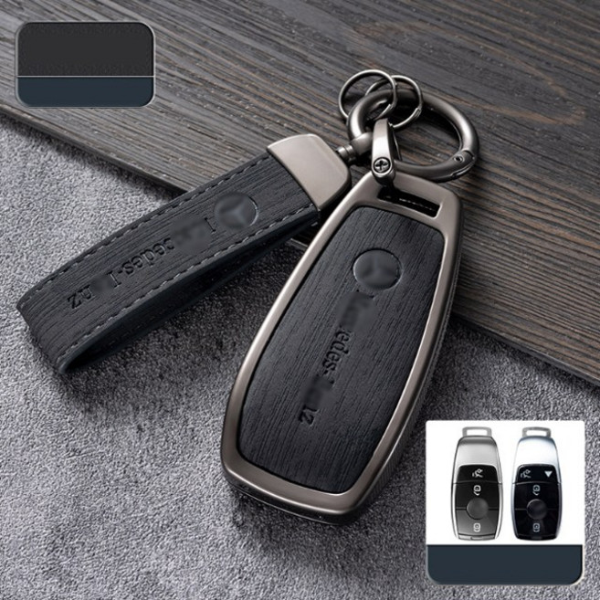 벤츠 우드그레인 텍스쳐 알로이 가죽 스마트 키 케이스 A B C E S 클래스, 벤츠01 다크우드