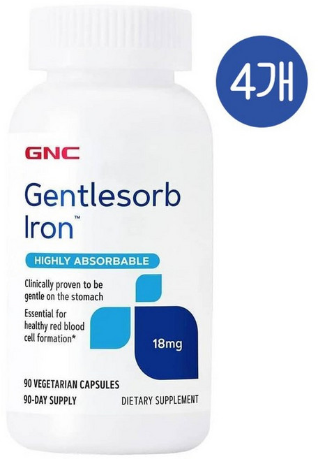 GNC 젠틀솔브 철분 18mg, 4개, 90정