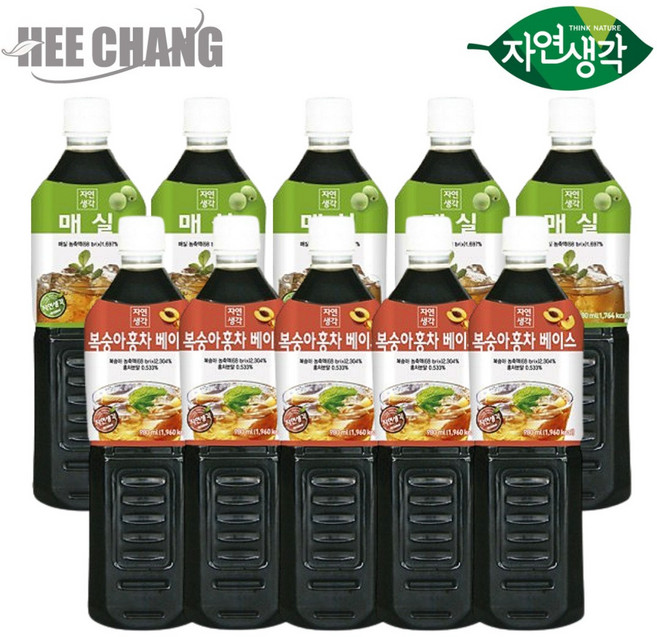 희창 자연생각 매실차 + 복숭아홍차 980ml x 10개 (5+5선택) / 액상 아이스티 음료 복숭아 매실 음료 베이스, 매실5+매실5