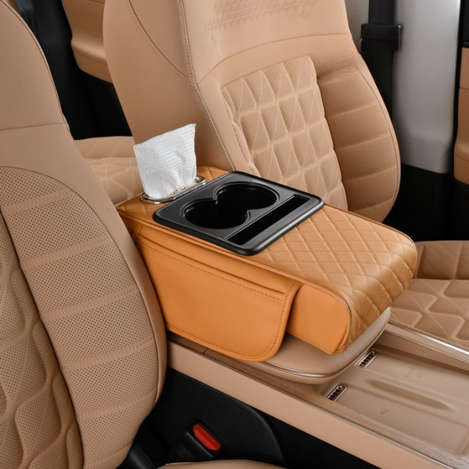 킬제이 차량용 센터콘솔 암레스트 수납함 컵홀더 티슈케이스 일체형 수납박스 자동차 팔걸이 정리함, 컨텐츠 참조, 오렌지