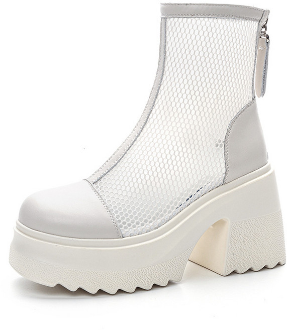 굽10cm 펀칭 가죽 메쉬 부츠 앵클 슬림부츠