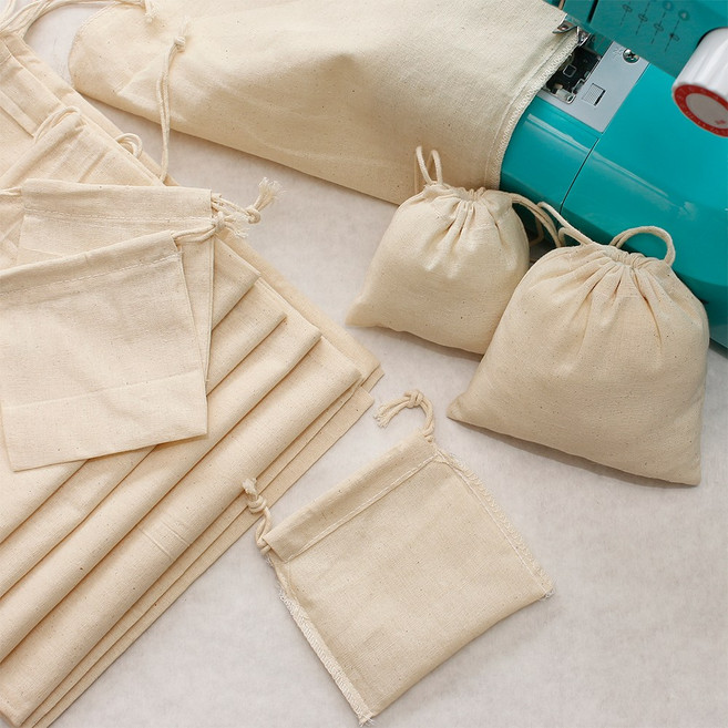 버들잎 광목 면 린넨 무지 조리개 주머니 4호 25x30cm
