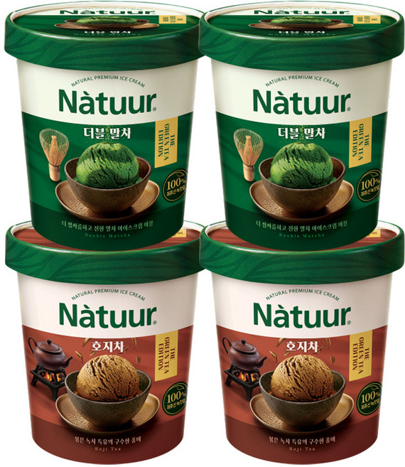 나뚜루 파인트 더블말차x2+호지차x2, 1세트, 1.896L - 아이스크림 파인트