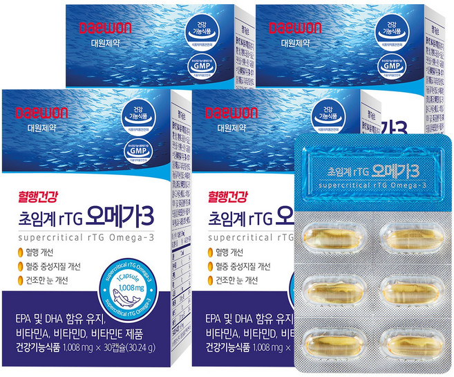 대원제약 초임계 알티지 rTG 오메가3 30캡슐 4박스 (4개월분), 4개, 30정