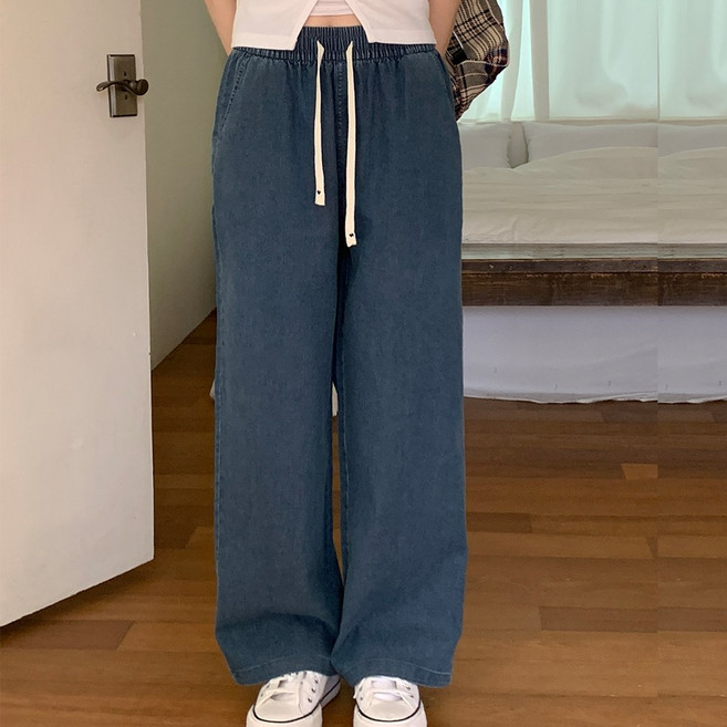 MSF 우먼즈 여성용 밴딩 와이드 데님 팬츠