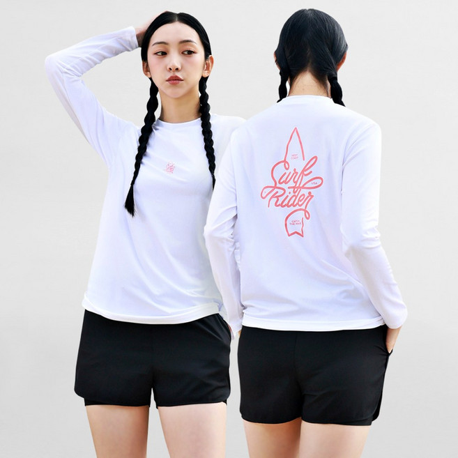 [자체제작] 서프라이더 여성 상하의 2장세트 긴팔수영복 래쉬가드 자외선차단 체형커버 오버핏 루즈핏 빅사이즈/SURFRIDER