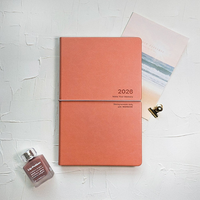 꼼꼬미 2026 모먼트 업무용 회사 가죽 A5 소량 대량 주문 제작 다이어리, 피치 코랄