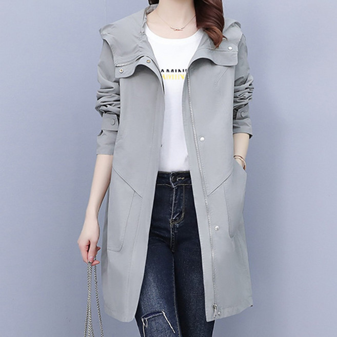 TKX 여성용 봄가을용 간편한 코트 여유로운핏 심플 모던 롱 코트 루즈핏 야상점퍼 KS97