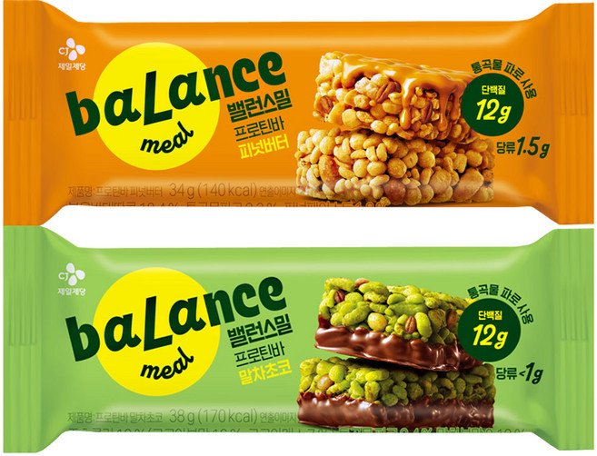 CJ 밸런스밀 프로틴바 (말차초코38G+피넛버터34G), 24세트, 34g