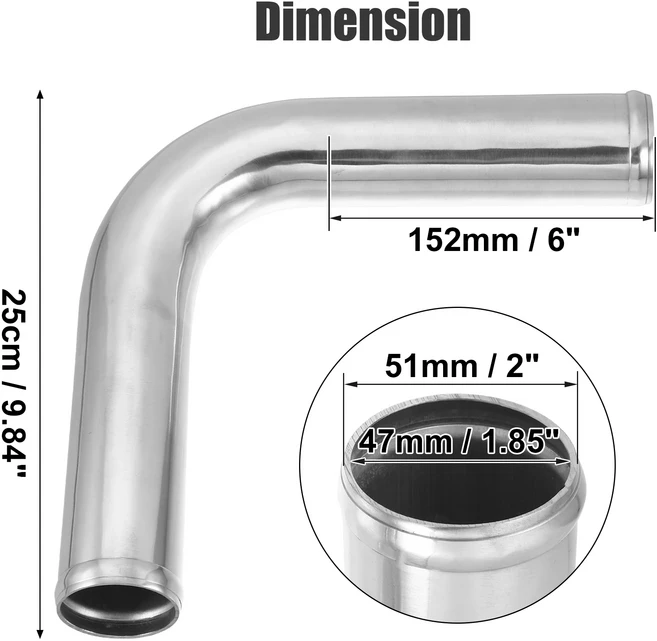 호환 UXCELL OD 32-102mm 다리 길이 152mm 차량 알루미늄 합금 튜브 인터쿨러 파이프 90도 벤드 엘보 공기, 06 47mm ID 51mm OD