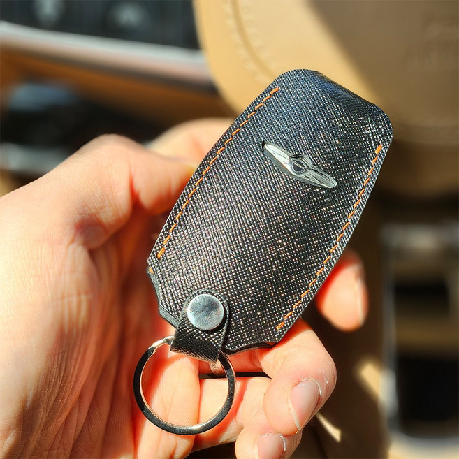 제네시스 호환 GV70 GV80 G70 G80 G90 8버튼 키케이스 키홀더, 블랙 & 브라운