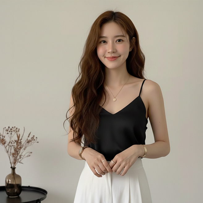 데일로엔 여성 새틴 이너 끈 민소매 나시 티셔츠