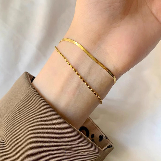 써지컬 뱀줄 오벌볼 체인 두줄 팔찌