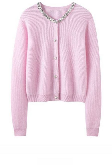 MOMON 명품 여성 캐시미어 비즈장식 니트가디건 스커트에 잘어울리는 가을겨울가디건 라운드가디건