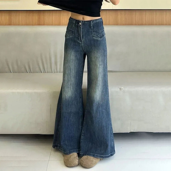 페이준 여성 봄 가을 부츠컷 데님 하이웨스트 스판 플레어 와이드 팬츠 LN467