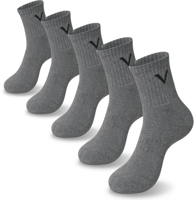 발렌티노크리스티 남성용 전체 쿠션 헬스 V 순면95% 무지 삼선 스포츠양말 두툼한 이중 파일 5켤레, 그레이_5족
