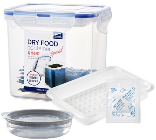 락앤락 김 보관 용기 (제습제) 850ml [+ 가쯔 용기] 세트 건식품 소분 밀폐용기 냉장고 수납 정리 투명 플라스틱 반찬통, 1개