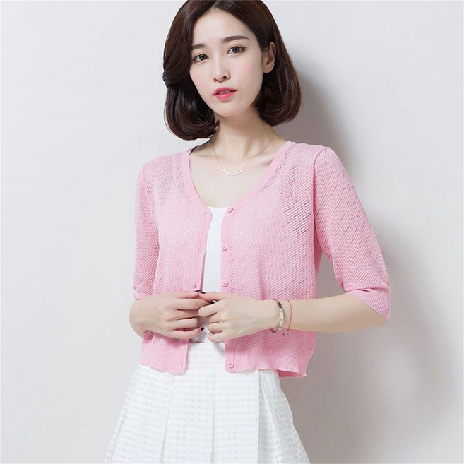 besteffie 여성 여름 얇은 가디건 7부 소매 니트 오픈 브이넥 망사 심플 디자인 루즈핏 시원한 가디건 K83
