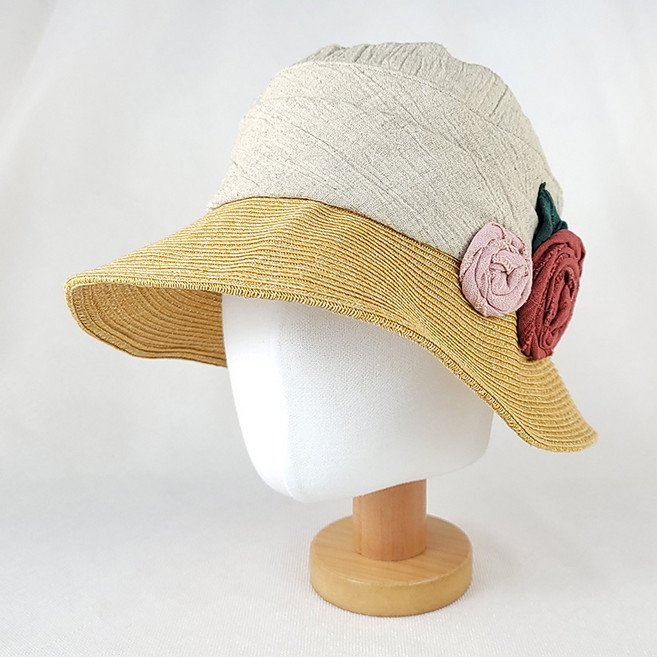 로즈패치 린넨 여름 벙거지 썸머 버킷햇 중년 여성 모자