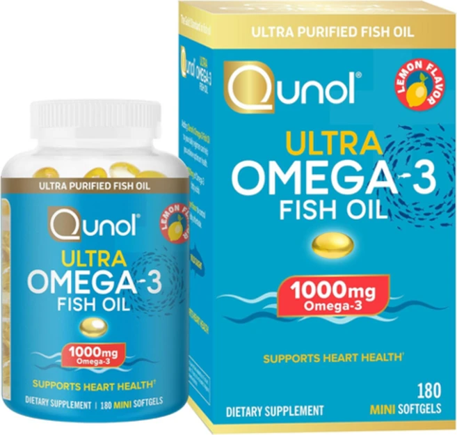 퀴놀 Ultra OMEGA-3 피쉬오일 1000mg 미니 소프트젤 180정 Qunol, 큐놀 피쉬오일 오메가3 1000mg 레몬맛 미니 캡슐, 1개 - 쿠팡