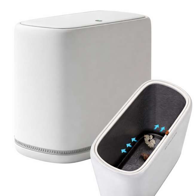 푸포 봉투 3초 자동흡착 원터치 슬림 화장실용 쓰레기통 10L, 화이트