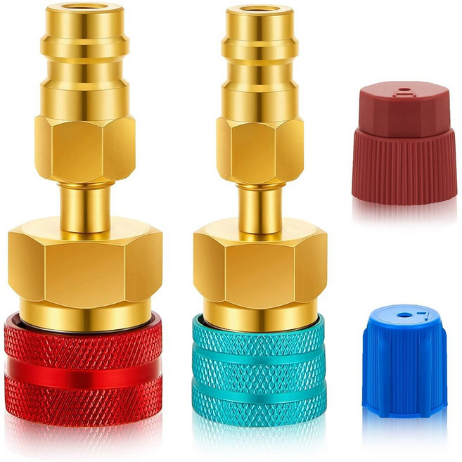 R1234YF 어댑터 키트 에어컨 자동차 시스 R134A로 R1234YF에서 변환 커플러, Blue and Red, Style 1