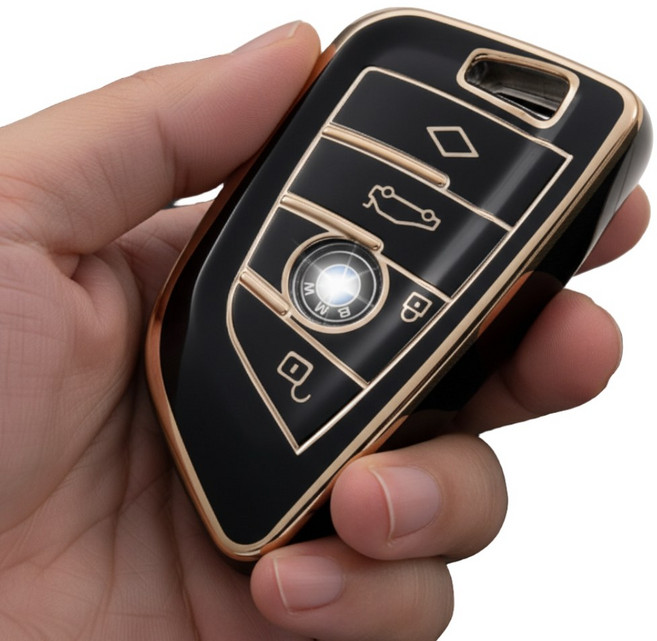 포스워백 BMW 호환 차키 케이스 키홀더, 4버튼, 블랙