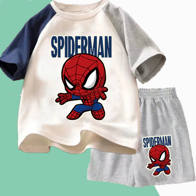 LPP 스파이더맨 보이 세트 순면 반팔 여름 캐릭터 멋쟁이 반바지 투피스
