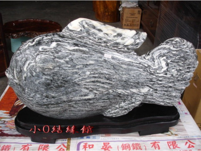 小O結緣館 國畫石雕擺件 花蓮帶景魚造型擺飾