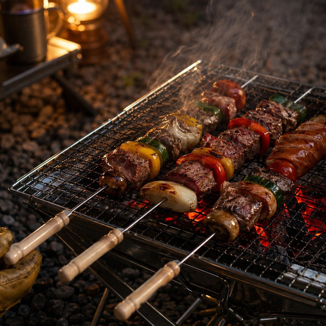 스테인리스 숯불 바베큐 BBQ 캠핑꼬치 32CM 10개, 1세트