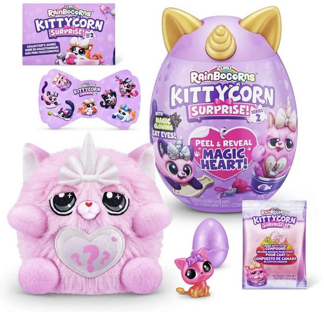 레인보우콘 미니 키티콘 시즌2 귀여운 애착 고양이 장난감 인형, 노란뿔, 1개