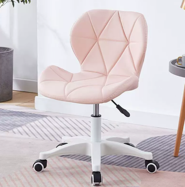 등받이 의자 높이조절 회전 바퀴형 사무실 화장대 의자 예쁜 디자인 PU가죽 서재 책상 의자, 핑크, 1개