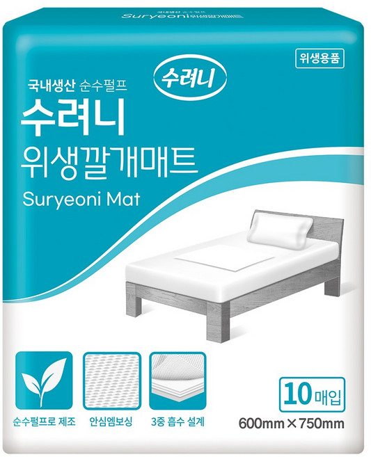 수려니 성인용기저귀 위생 깔개매트 방수매트 200매 1박스, 20개