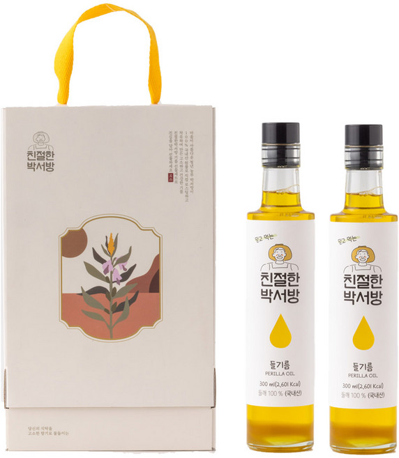 [친절한박서방] 국내산 100% 직접 농사지은 들깨로 직접 짠 고소한 들기름 300ml 선물세트, 2병