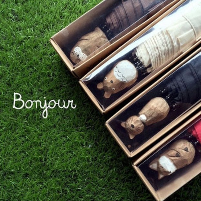 China 수공제작 동물캐릭터 손잡이 3단 우산 양산