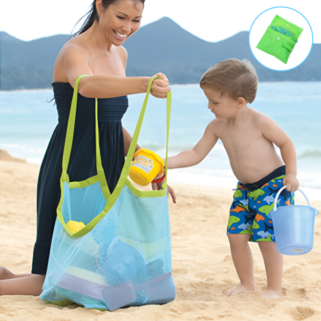 해수욕장 매쉬가방 파우치 매쉬백 물놀이가방 모래놀이 장난감 그물망 대용량, 그린
