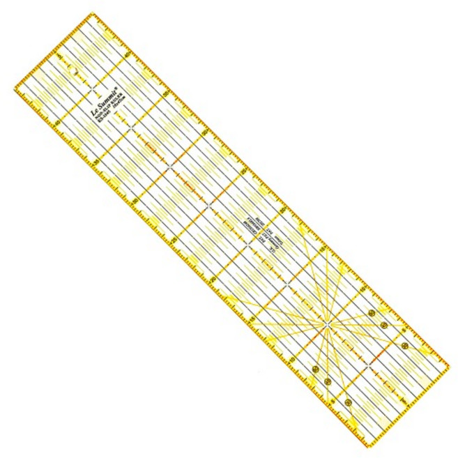 논슬립 투명 퀼트자 10cm x 45cm 노란색 눈금 재단자 시접자
