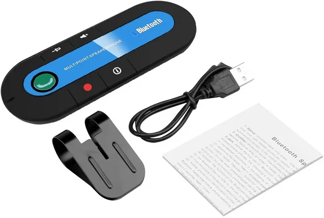 블루투스 스피커 핸즈프리 차량용 키트 썬 바이저 클립 무선 오디오 수신기 스피커폰 무선 스테레오 MP3 음, 03 Blue