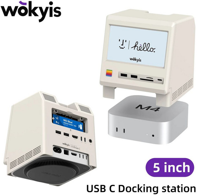 Wokyis M5 10Gbps 맥 미니 M.2 허브 M4 IPS USB-C 스크린 인클로저, 1개