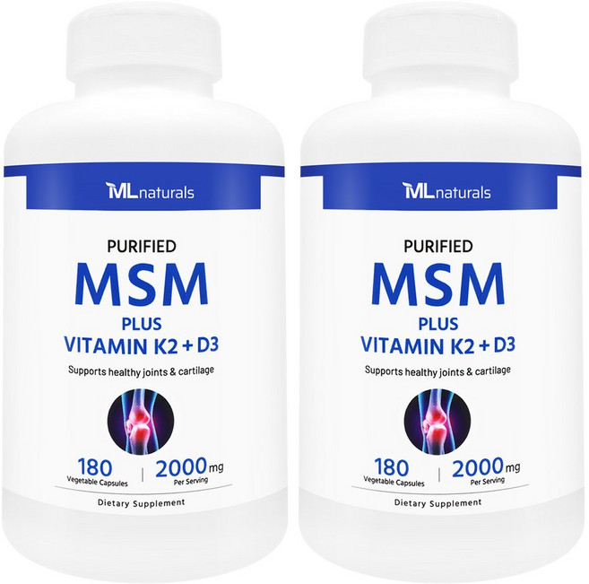 [미국번개배송] 착한명품 신제품 마이라이프 내추럴스 엠에스엠 2000 mg 플러스 비타민 K2 +D3, 2개, 180정