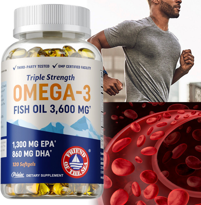 트리플 스트렝스 오메가 3 어유 3600mg | 오메가-3 지방산 2100mg 이상 | EPA 1300mg + DHA 860mg | 프리미엄 자연산 & 트림 없는 어유, 1개, 60정