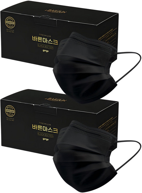 고르고 바른 마스크 대형 성인용, 50매입, 2개, 블랙