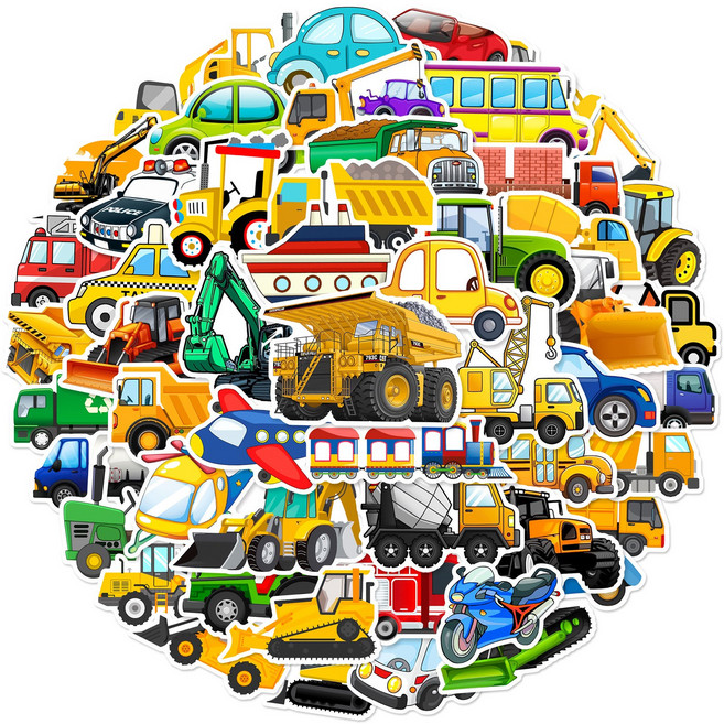 강아지 물고기 중장비 커스텀 감성 캐리어 어린이집 유치원 노트북 방수 DIY 스티커 5종, 중장비스티커 60p, 1개