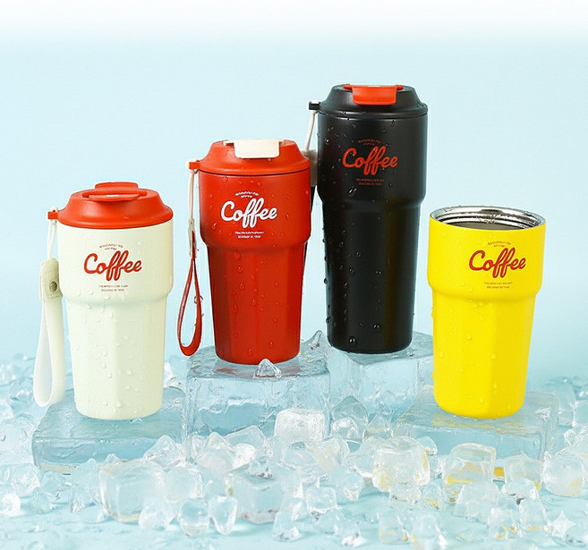 focus 커피텀블러 420ml 620ml 손목스트랩 이중진공 보온 보냉 스텐 콜드컵, 커피 텀블러 420ml-화이트레드, 1개