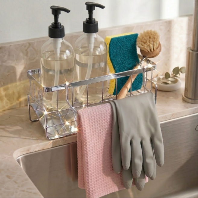 키친앤 올스텐 자동 물빠짐 수세미 거치대, 1개, 실버