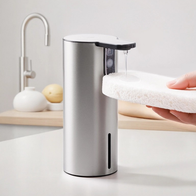 Umimile스테인리스 스틸 소재 젤타입 자동 센서 디스펜서 정량 분사 비접촉식 손세정기 충전식 무선 벽걸이형 무타공 메탈 소재 주방세제/핸드워시/샴푸/바디워시 호환, 1개, 실버