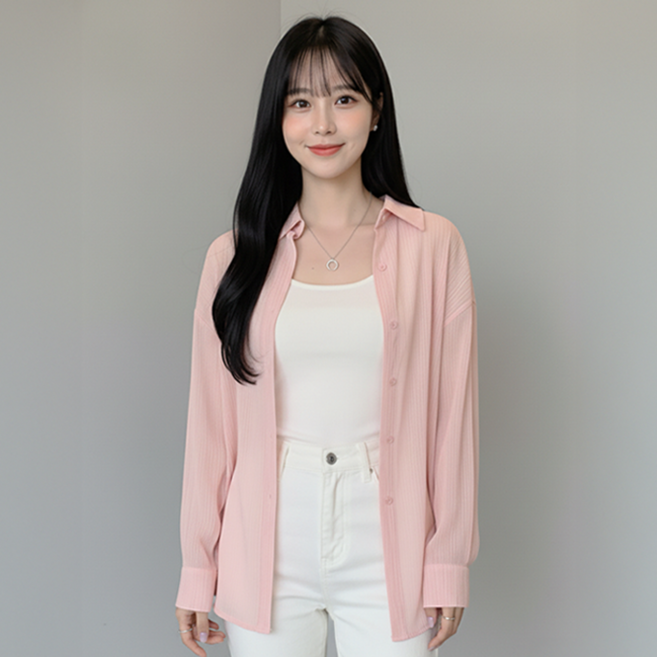 데일로엔 여성 여름 시스루 쉬폰 블라우스 긴팔 셔츠