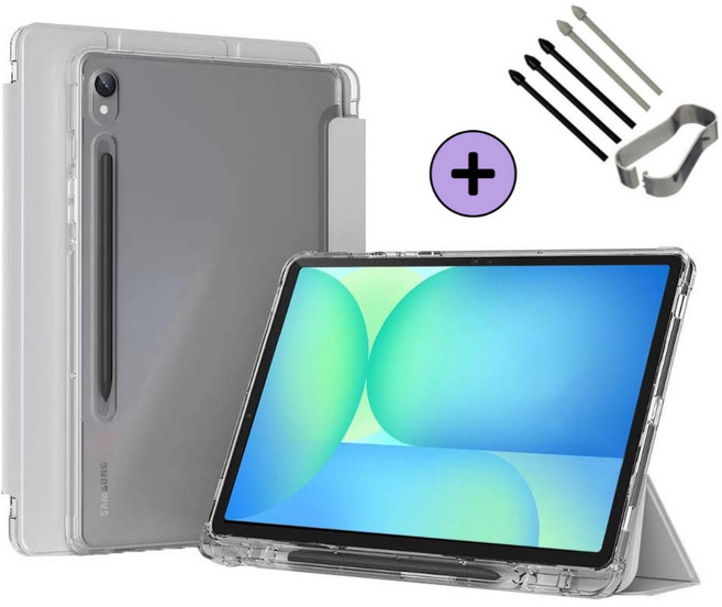 갤럭시탭 S10 FE / S10 FE 플러스 호환 S펜슬 수납 투명 클리어 케이스 북커버 아이친구, 실버그레이, 1개