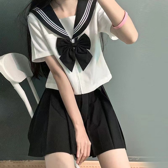 JK制服套裝 水手服基礎款黑領白三本 日系學院風百褶裙